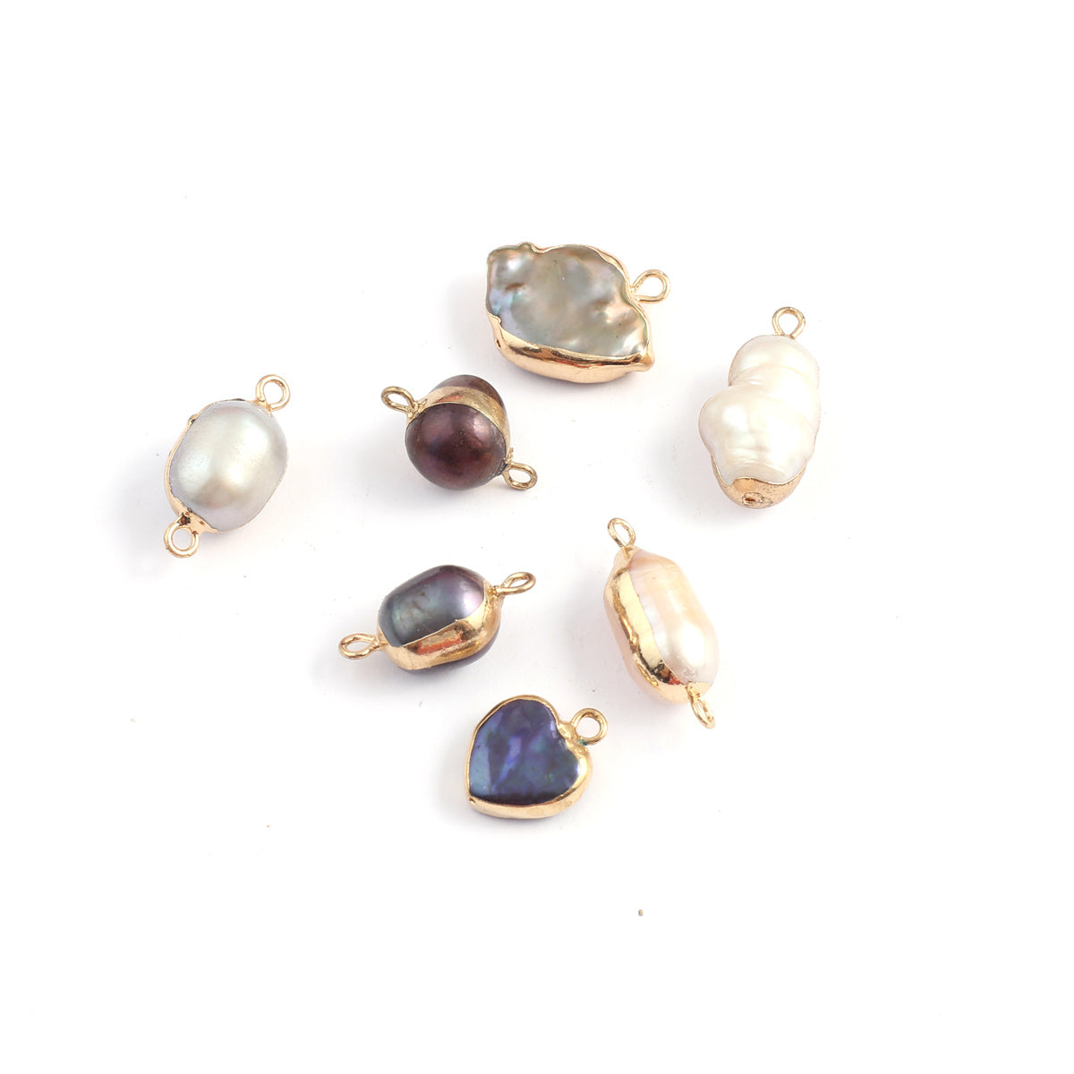 Baroque Pearl Pendant Golden Edge Charm Jewelry Making DIY Necklace Bracelet