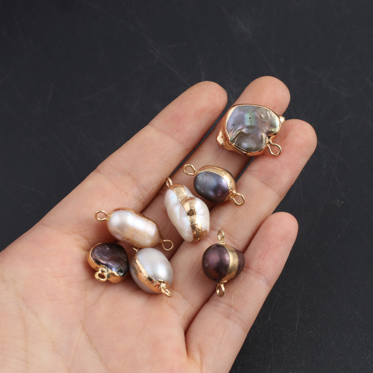 Baroque Pearl Pendant Golden Edge Charm Jewelry Making DIY Necklace Bracelet