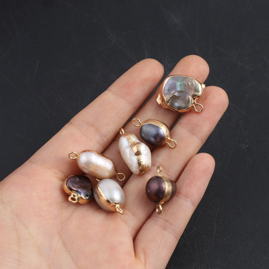 Baroque Pearl Pendant Golden Edge Charm Jewelry Making DIY Necklace Bracelet