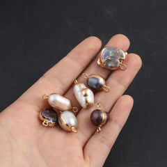 Baroque Pearl Pendant Golden Edge Charm Jewelry Making DIY Necklace Bracelet