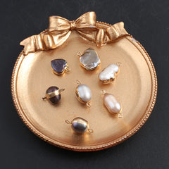 Baroque Pearl Pendant Golden Edge Charm Jewelry Making DIY Necklace Bracelet