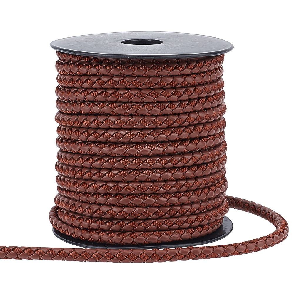 5mm Round Brown Braided Faux Leather Cord 10.95 Yard