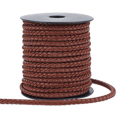 5mm Round Brown Braided Faux Leather Cord 10.95 Yard