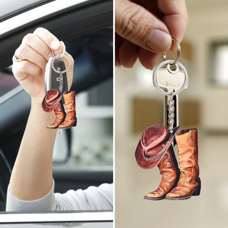 Cowboy Hat Boots Acrylic KeyChain Decoration Gift Accessories