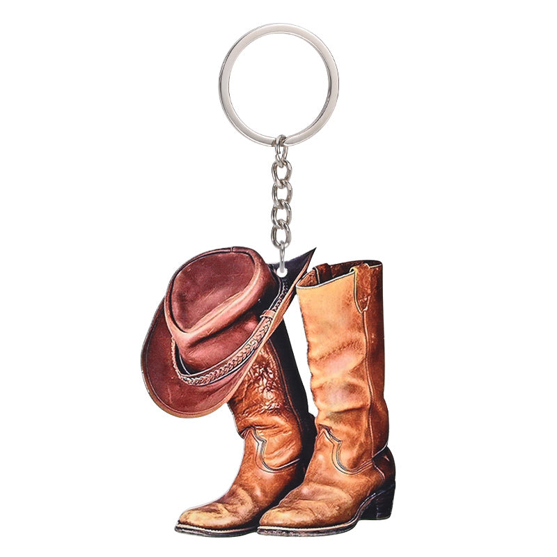 Cowboy Hat Boots Acrylic KeyChain Decoration Gift Accessories