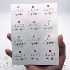 120pcs 1.5in Just In Case Stickers Hangover Kits Welcome Bags Party Gift Bags