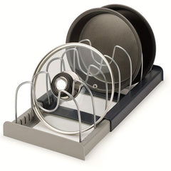 Pot Storage Rack 6 Dividers Plate & Dishes Dry Draining Rack - Lid Organizer