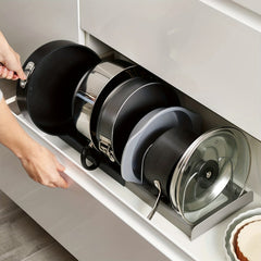 Pot Storage Rack 6 Dividers Plate & Dishes Dry Draining Rack - Lid Organizer