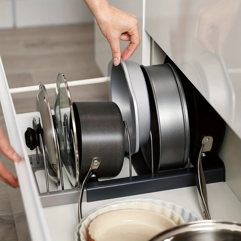 Pot Storage Rack 6 Dividers Plate & Dishes Dry Draining Rack - Lid Organizer
