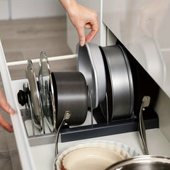 Pot Storage Rack 6 Dividers Plate & Dishes Dry Draining Rack - Lid Organizer