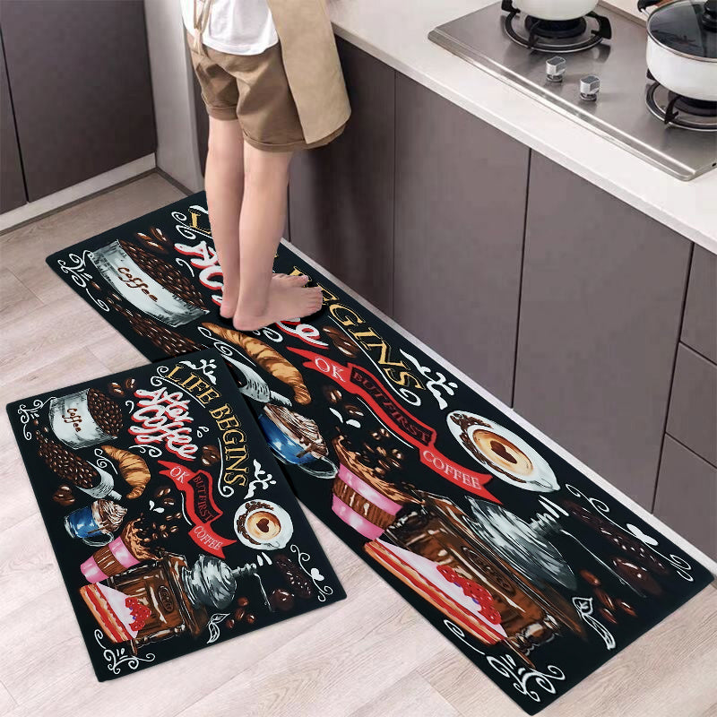 1pc LIFE BEGIN Vintage Kitchen Rug Waterproof Floor Mat