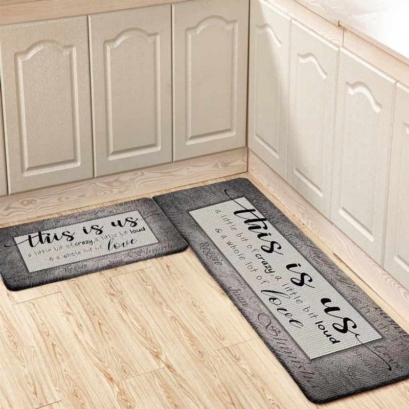 Retro Style Grey English Letter Decor Door Mat Non-slip Indoor Floor Run