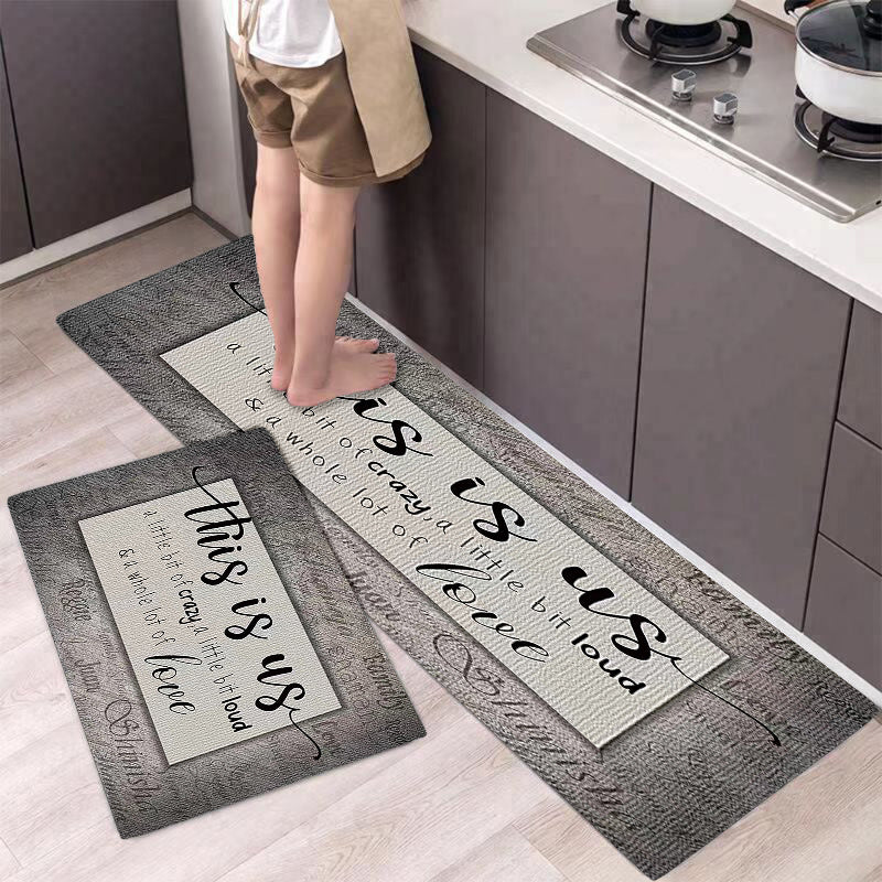 Retro Style Grey English Letter Decor Door Mat Non-slip Indoor Floor Run