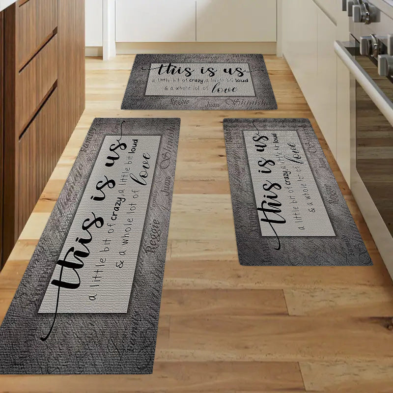 Retro Style Grey English Letter Decor Door Mat Non-slip Indoor Floor Run