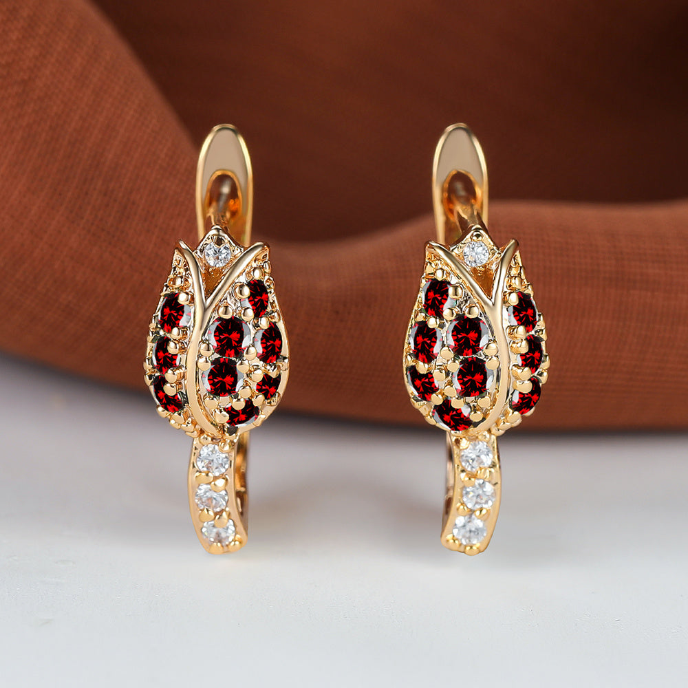 Rose Flower Earrings Red Green Multicolor Drop Dangle Wedding Jewelry