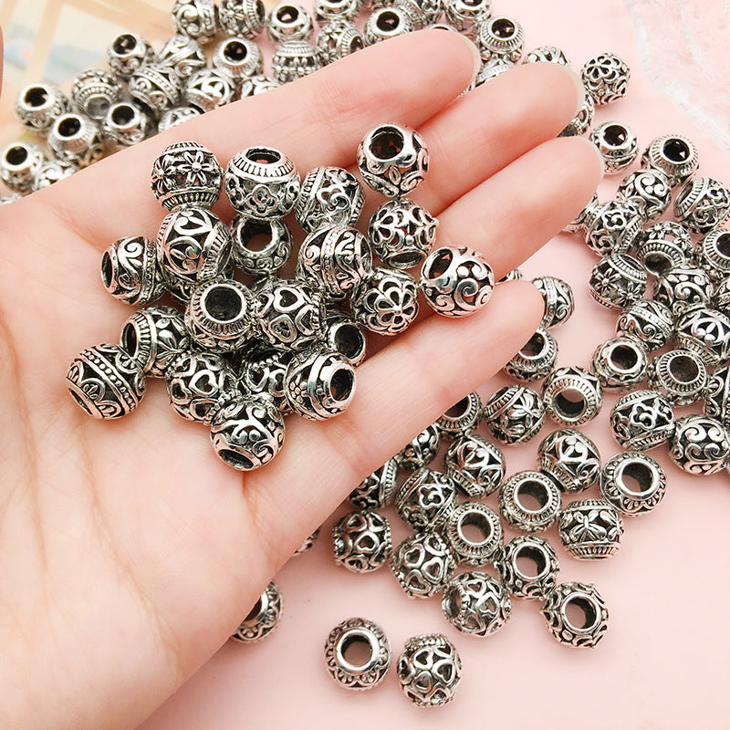20pcs Vintage Hollow Round Beads Antique Silvery Spacer DIY Crafts