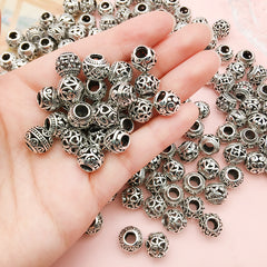 20pcs Vintage Hollow Round Beads Antique Silvery Spacer DIY Crafts