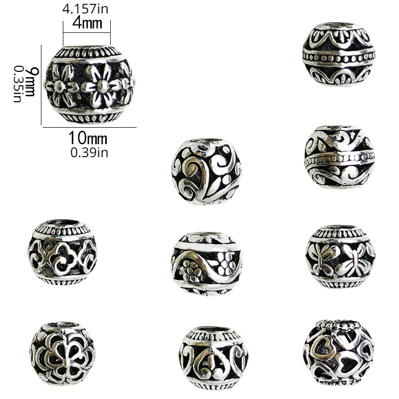 20pcs Vintage Hollow Round Beads Antique Silvery Spacer DIY Crafts
