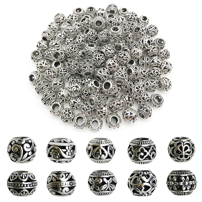 20pcs Vintage Hollow Round Beads Antique Silvery Spacer DIY Crafts