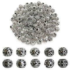 20pcs Vintage Hollow Round Beads Antique Silvery Spacer DIY Crafts