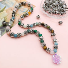 20pcs Vintage Hollow Round Beads Antique Silvery Spacer DIY Crafts
