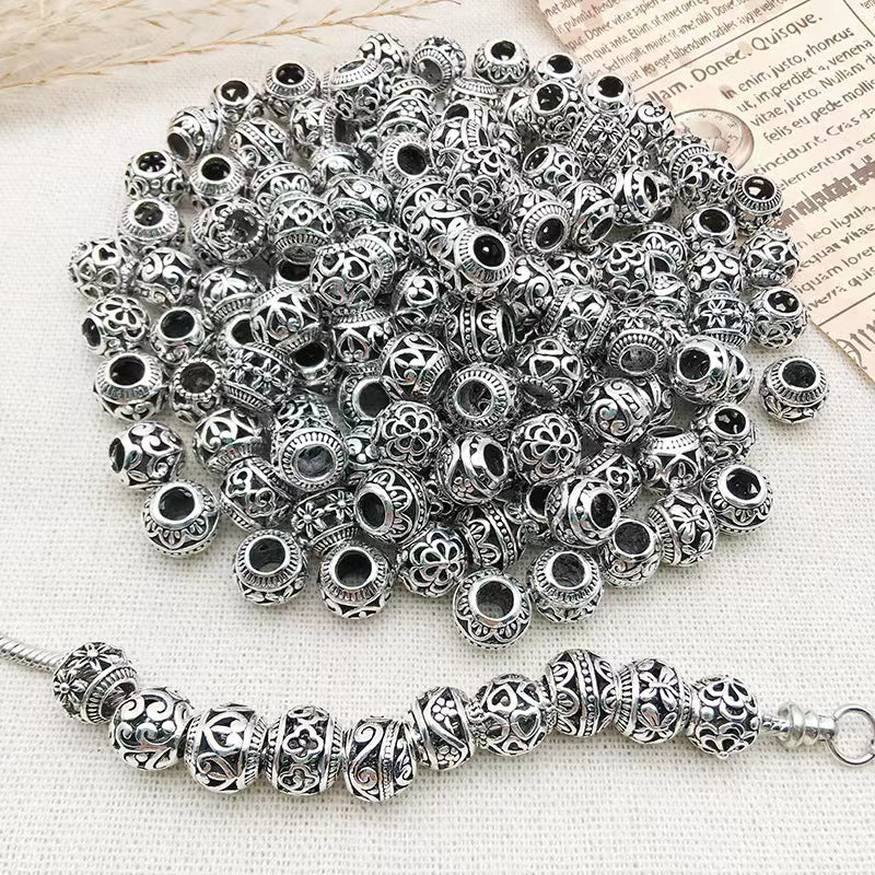 20pcs Vintage Hollow Round Beads Antique Silvery Spacer DIY Crafts