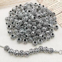 20pcs Vintage Hollow Round Beads Antique Silvery Spacer DIY Crafts