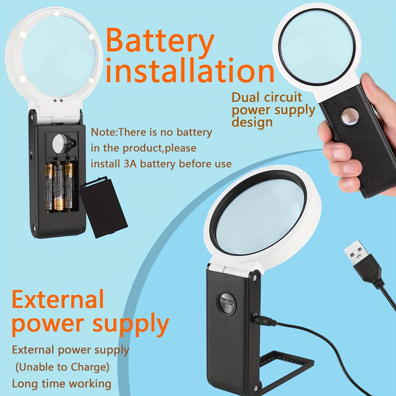Folding LED Illuminated Magnifying Glass 6X-25X With Stand