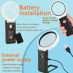 Folding LED Illuminated Magnifying Glass 6X-25X With Stand