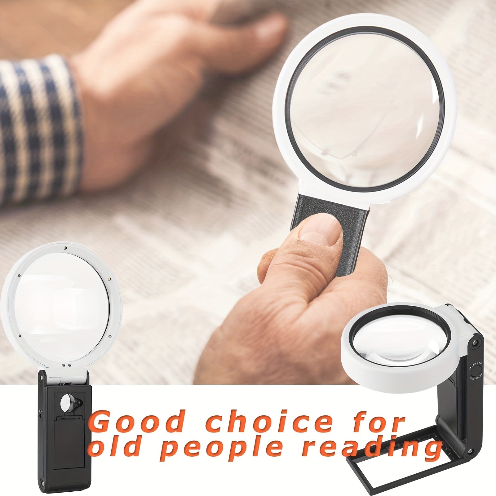 Folding LED Illuminated Magnifying Glass 6X-25X With Stand