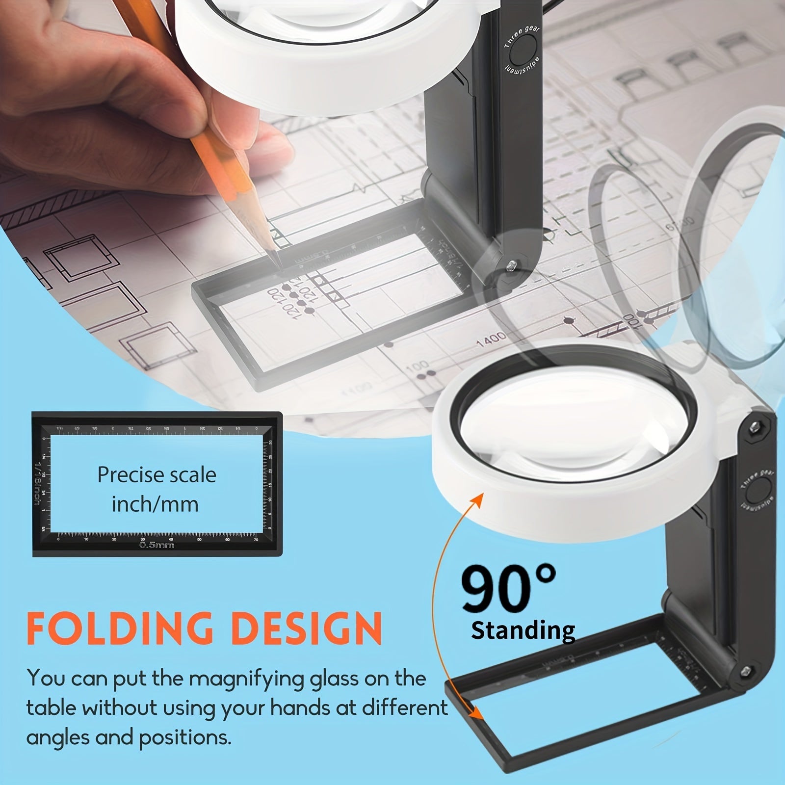 Folding LED Illuminated Magnifying Glass 6X-25X With Stand