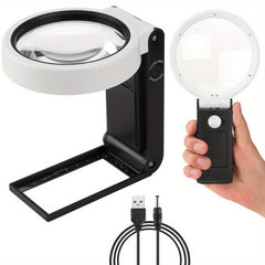 Folding LED Illuminated Magnifying Glass 6X-25X With Stand