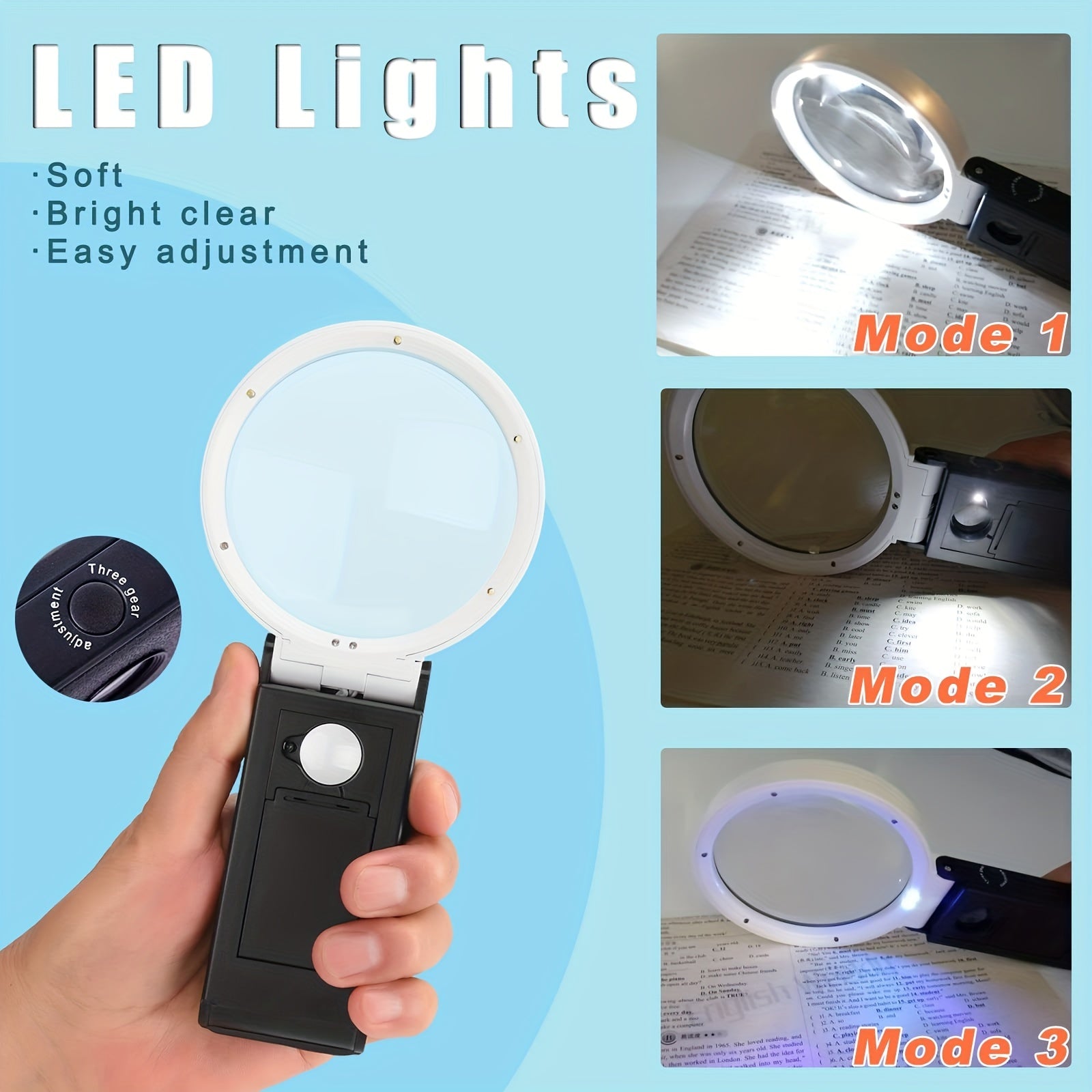 Folding LED Illuminated Magnifying Glass 6X-25X With Stand