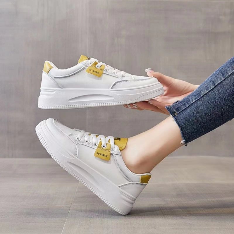 Women's Low Top Faux Leather Skate Shoes Thick Bottom Sneakers