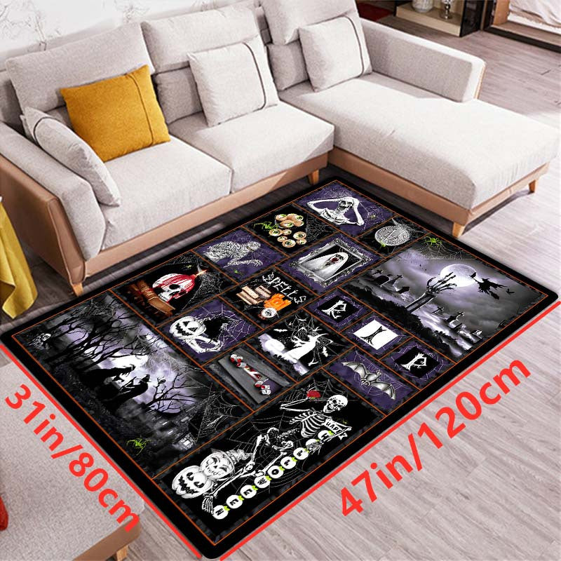 Gothic Halloween Area Rug Spooky Witch Horror Crystal Velvet Non-slip Mat