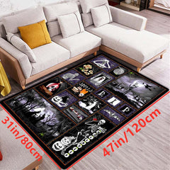 Gothic Halloween Area Rug Spooky Witch Horror Crystal Velvet Non-slip Mat