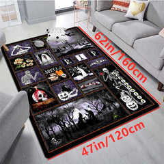 Gothic Halloween Area Rug Spooky Witch Horror Crystal Velvet Non-slip Mat
