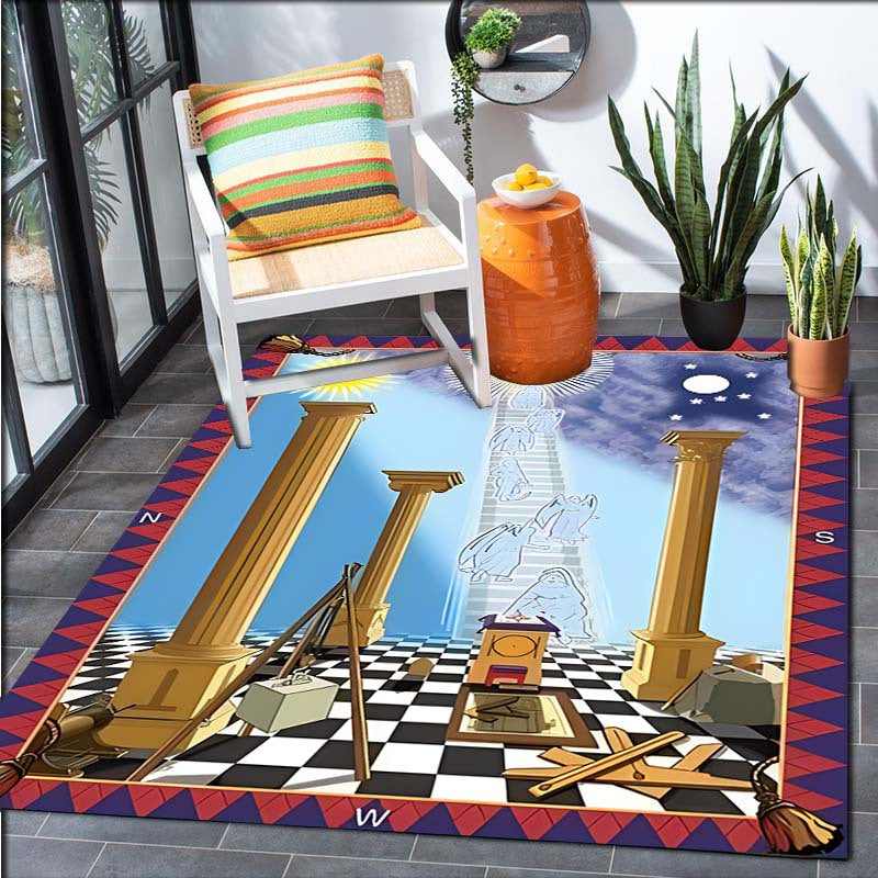 Masonic Pattern Carpet Floor Mat - Non-slip Living Room Rug - 23in X 35in