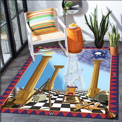 Masonic Pattern Carpet Floor Mat - Non-slip Living Room Rug - 23in X 35in
