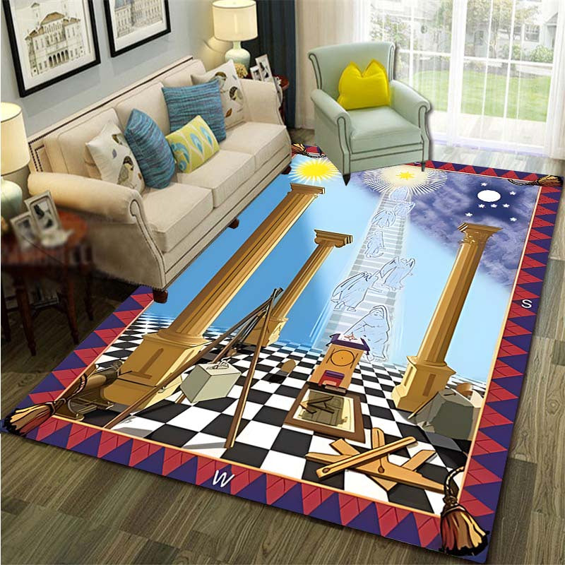 Masonic Pattern Carpet Floor Mat - Non-slip Living Room Rug - 23in X 35in