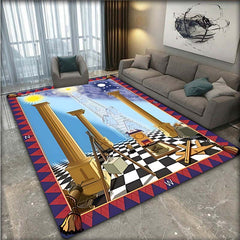 Masonic Pattern Carpet Floor Mat - Non-slip Living Room Rug - 23in X 35in