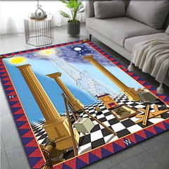 Masonic Pattern Carpet Floor Mat - Non-slip Living Room Rug - 23in X 35in