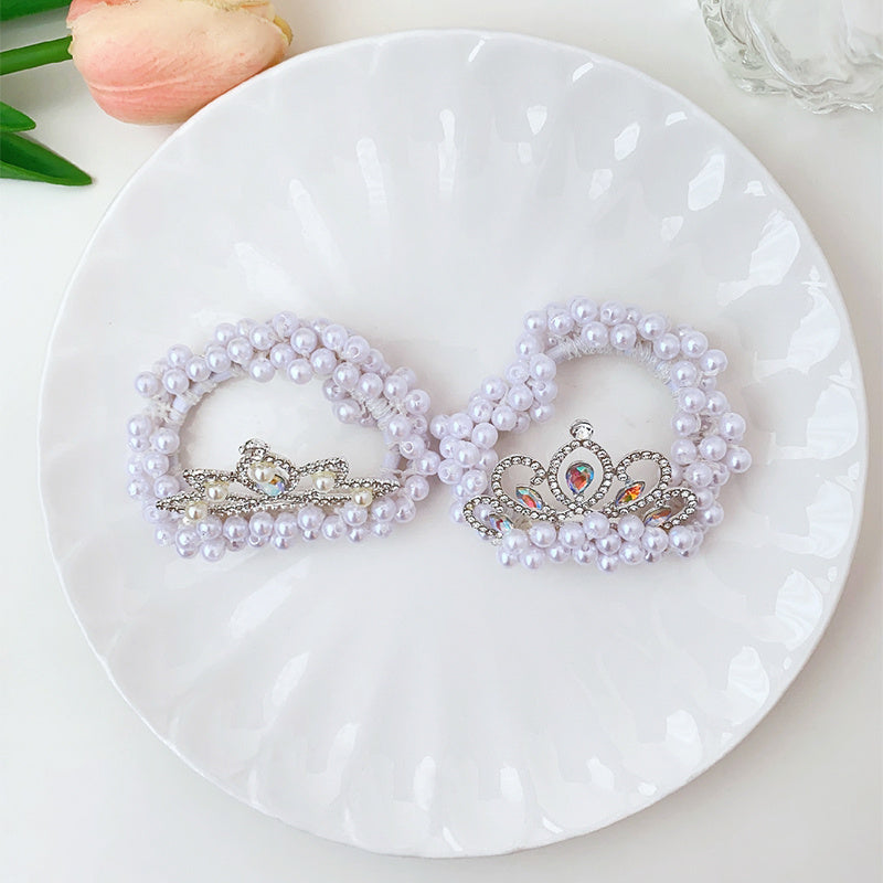 Faux Pearl Crown Elastic Hair Bands Girls Sweet Scrunchies Hair Bands Kids