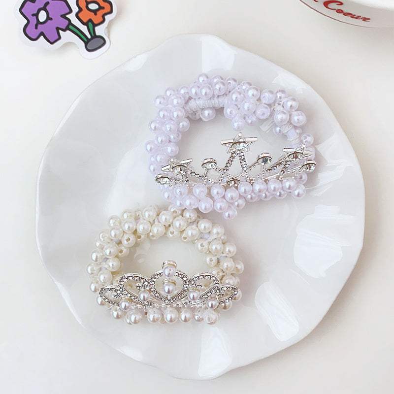 Faux Pearl Crown Elastic Hair Bands Girls Sweet Scrunchies Hair Bands Kids