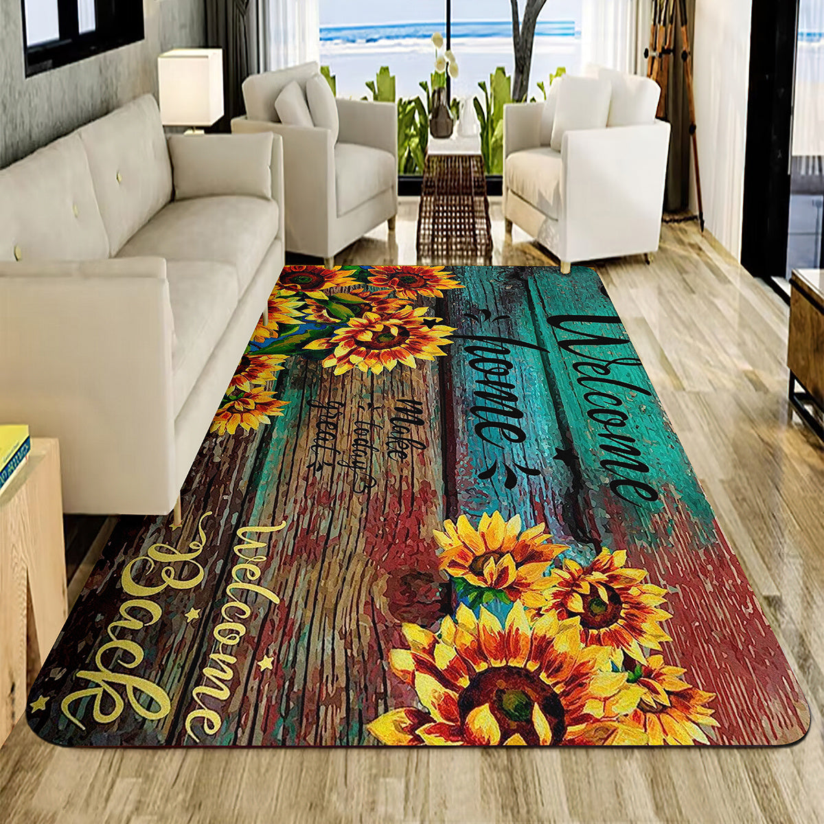 Sunflower Print Area Rug Non Slip Floor Mat For Living Room Bedroom