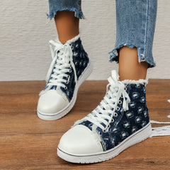 Ripped Denim High Top Lace Up Board Shoes Outdoor Sneakers
