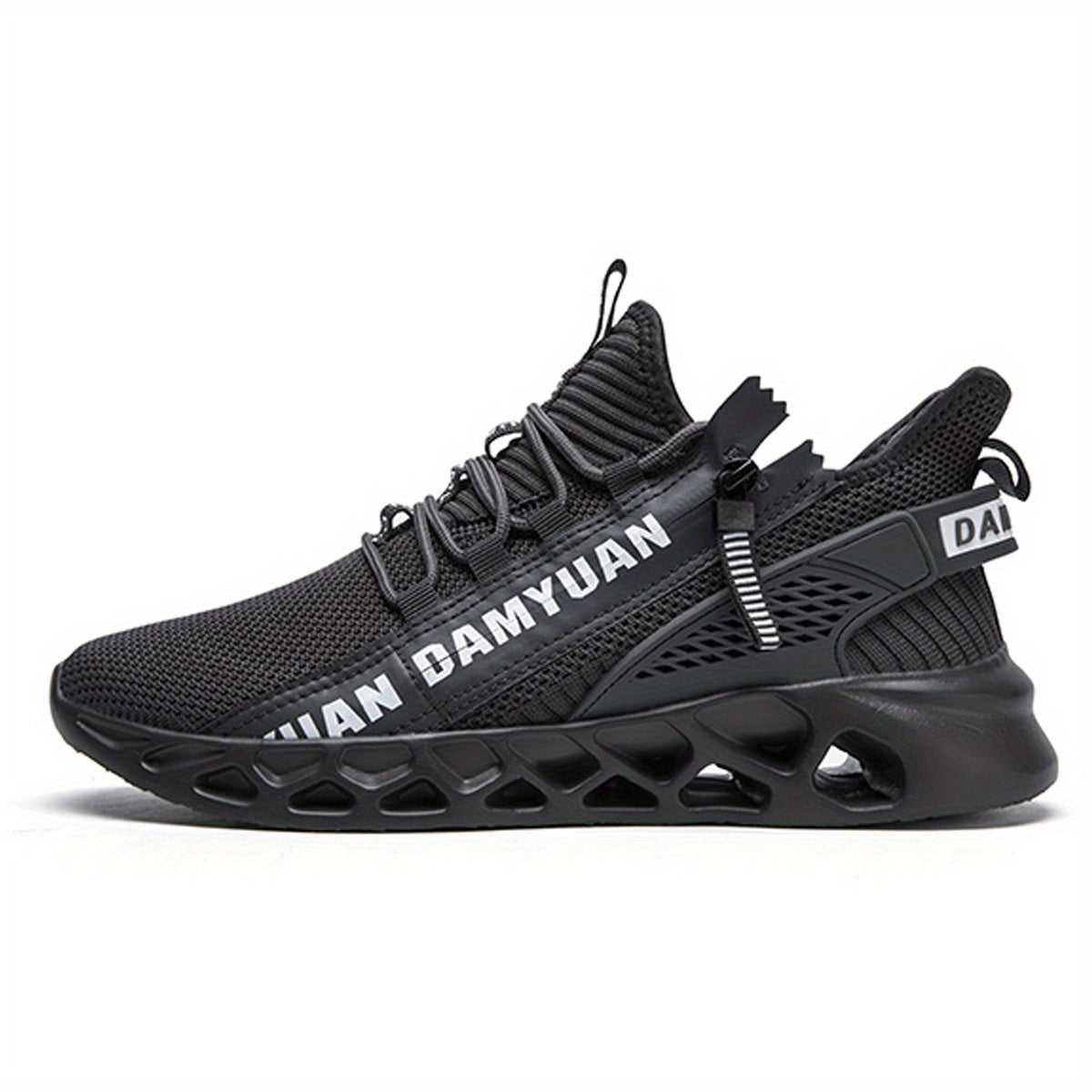 Men's Lace Up Knit Sneakers With Zipper Casual Walking Shoes