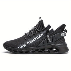 Men's Lace Up Knit Sneakers With Zipper Casual Walking Shoes
