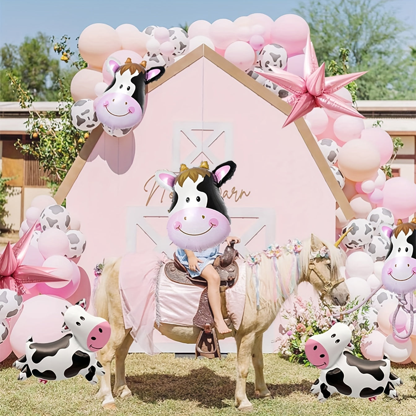 140pcs Pink Cow Balloon Garland Kit for Girl Birthday Party