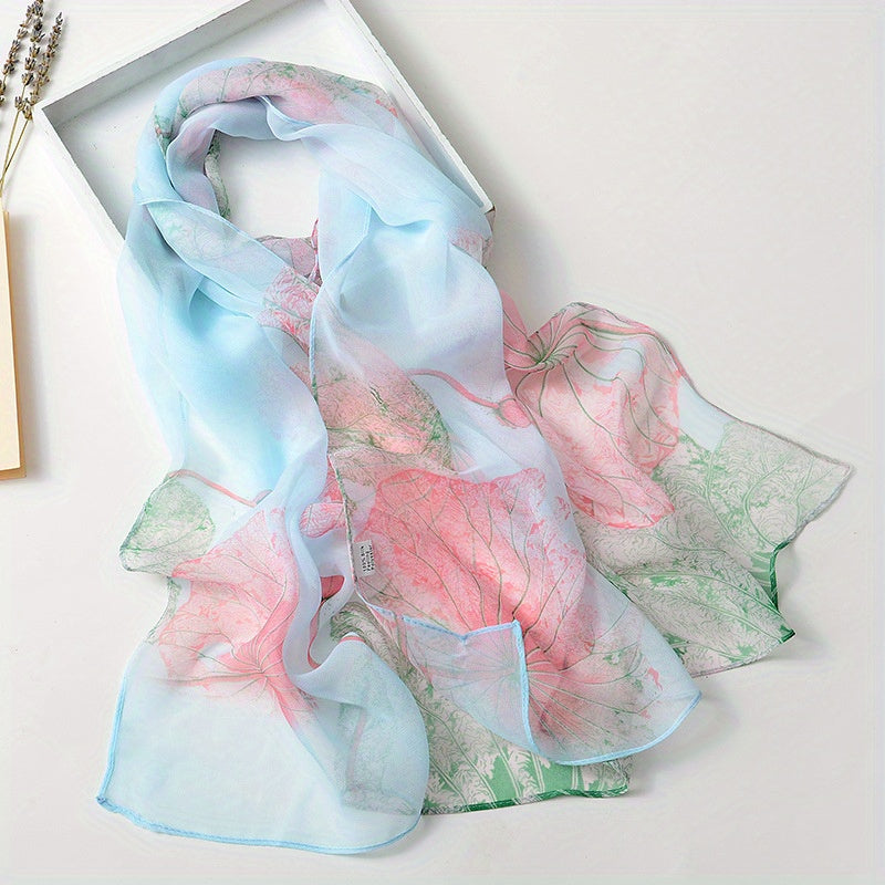 Lotus Pattern Chiffon Scarf Sunscreen Soft Shawl Wrap